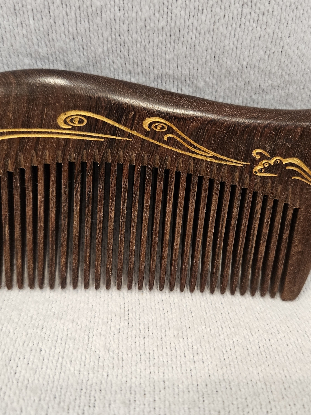 Hand-Carved Handcrafted Wooden Comb Fine Tooth with Gold Painted Detail